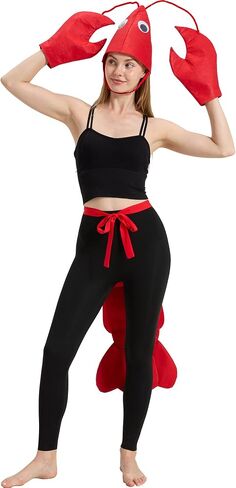 Lobster Crawfish Costume Set with Hat, Claws and Tail, One Size | Funny Lobster Crawfish Accessories Set for Teens and Adults, Halloween Parties, Seafood Festivals, Parades and Themed Events in Saudi Arabia