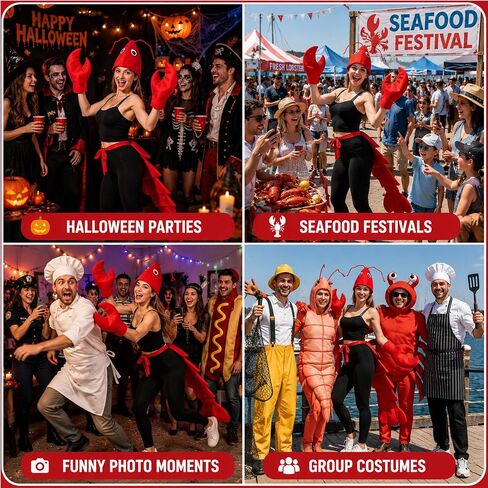 Lobster Crawfish Costume Set with Hat, Claws and Tail, One Size | Funny Lobster Crawfish Accessories Set for Teens and Adults, Halloween Parties, Seafood Festivals, Parades and Themed Events in Saudi Arabia