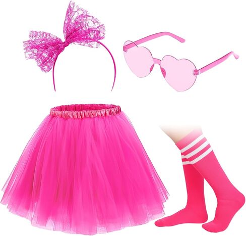 Maiteenly Women Tutu Skirt Spirit Day Accessories 80s 90s Costume Outfits Headband Heart Sunglasses Socks Cosplay Party in Kuwait