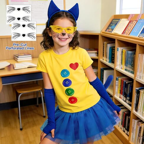 Blue Cat Costume Accessories – Cat Ears Headband&Tail, T-Shirt, Tutu, School Book Costume for Read Across America in Saudi Arabia
