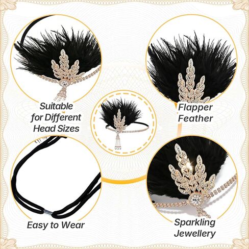 5Pcs 1920s Accessories for Women, Vintage Flapper Accessories with Headband Pearl Bracelet Necklaces Earrings Gloves, Roaring 20s Costume for Women Vintage Cosplay Party Nights Black in Saudi Arabia