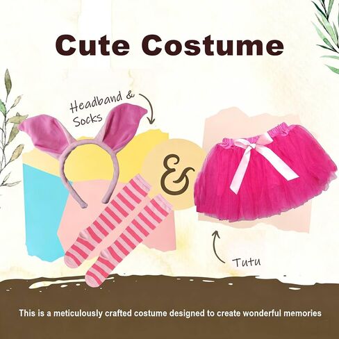 Kirei Sui Hot Pink Pig Costume for Women, Cute Ears Headband, Striped Socks & Tutu for Halloween Accessories in Saudi Arabia