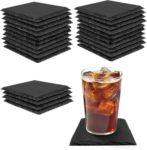 68 Pieces Slate Coasters, Dhfsleo Size 4 x 4 inch Black Coasters Stone Coaster Set, Square，Perfect for use in Your Home, Office, Kitchen,bar,Christmas or Anywhere. in Saudi Arabia