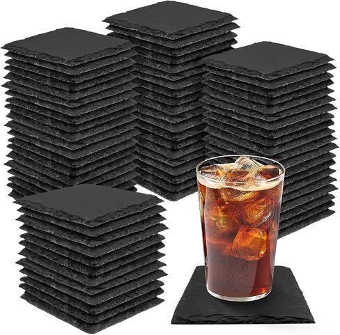 68 Pieces Slate Coasters, Dhfsleo Size 4 x 4 inch Black Coasters Stone Coaster Set, Square，Perfect for use in Your Home, Office, Kitchen,bar,Christmas or Anywhere. in Kuwait