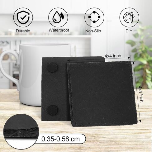 68 Pieces Slate Coasters, Dhfsleo Size 4 x 4 inch Black Coasters Stone Coaster Set, Square，Perfect for use in Your Home, Office, Kitchen,bar,Christmas or Anywhere. in Kuwait