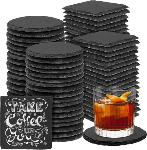 68 Pieces Slate Coasters, Dhfsleo Size 4 x 4 inch Black Coasters Stone Coaster Set, Square，Perfect for use in Your Home, Office, Kitchen,bar,Christmas or Anywhere. in Kuwait