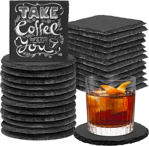 68 Pieces Slate Coasters, Dhfsleo Size 4 x 4 inch Black Coasters Stone Coaster Set, Square，Perfect for use in Your Home, Office, Kitchen,bar,Christmas or Anywhere. in Kuwait