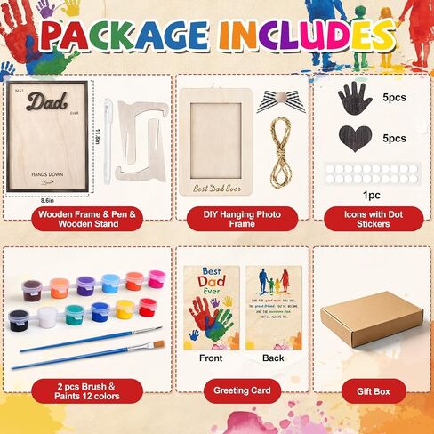 Miucat 12'' Fathers Day Crafts Gifts from Kids, Personalized DIY Best Dad Ever Hands Down Gift Art Craft Frame with Paints, Family Keepsake for Daddy, Papa with Kids Names in Kuwait