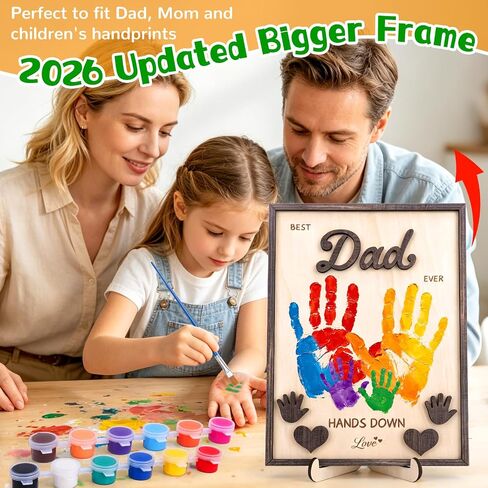 Miucat 12'' Fathers Day Crafts Gifts from Kids, Personalized DIY Best Dad Ever Hands Down Gift Art Craft Frame with Paints, Family Keepsake for Daddy, Papa with Kids Names in Kuwait