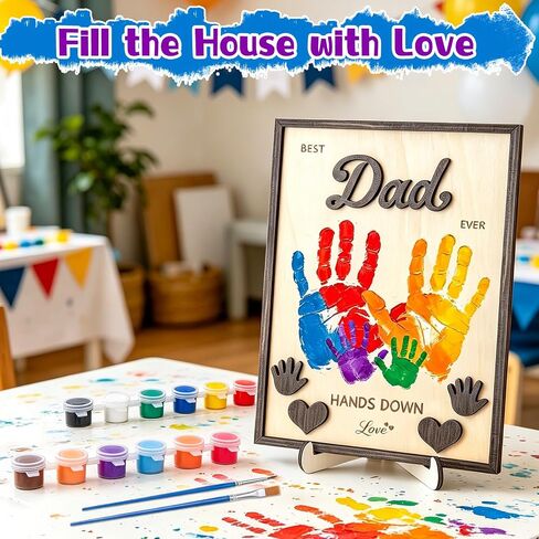 Miucat 12'' Fathers Day Crafts Gifts from Kids, Personalized DIY Best Dad Ever Hands Down Gift Art Craft Frame with Paints, Family Keepsake for Daddy, Papa with Kids Names in Kuwait
