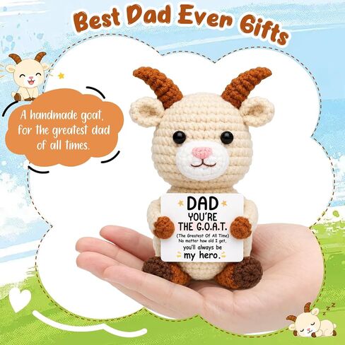 Jettryran Fathers Day Dad Gifts from Daughter Son Wife Birthday Gift for Dad Bonus Step Handmade Crochet Goat Mini Funny You're The Goat Gifts for Father Grandpa Ideas Christmas Cute Decor in Saudi Arabia