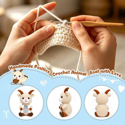 Jettryran Fathers Day Dad Gifts from Daughter Son Wife Birthday Gift for Dad Bonus Step Handmade Crochet Goat Mini Funny You're The Goat Gifts for Father Grandpa Ideas Christmas Cute Decor in Saudi Arabia