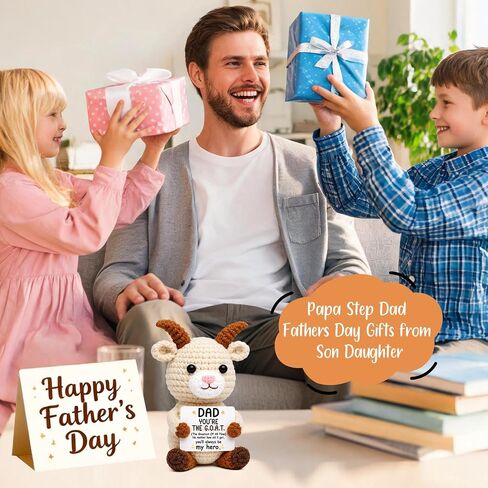 Jettryran Fathers Day Dad Gifts from Daughter Son Wife Birthday Gift for Dad Bonus Step Handmade Crochet Goat Mini Funny You're The Goat Gifts for Father Grandpa Ideas Christmas Cute Decor in Saudi Arabia