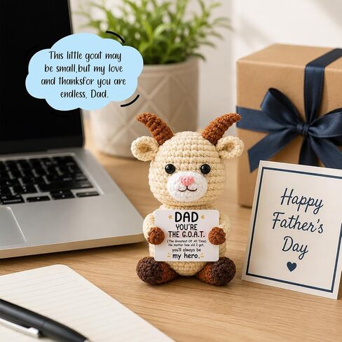 Jettryran Fathers Day Dad Gifts from Daughter Son Wife Birthday Gift for Dad Bonus Step Handmade Crochet Goat Mini Funny You're The Goat Gifts for Father Grandpa Ideas Christmas Cute Decor in Saudi Arabia