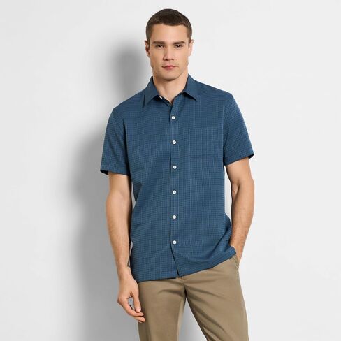 قميص Van Heusen رجالي بأكمام قصيرة للتخييم - مقاس عادي بياقة مدببة وزر سفلي مع جيب، ماص للرطوبة سريع الجفاف in Kuwait