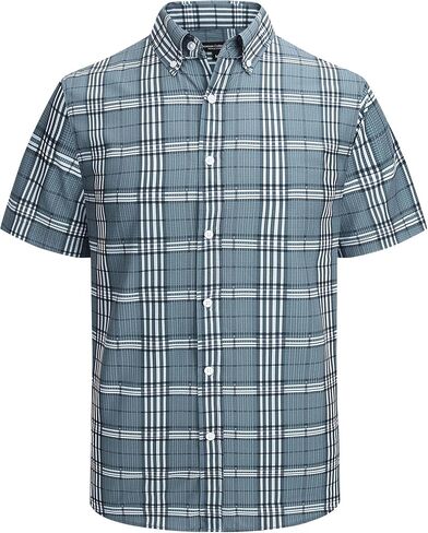 WARHORSEE Men's Plaid Button Down Shirts Short Sleeve 4-Way Stretch Dress Shirts for Men Business Casual Shirts in Saudi Arabia