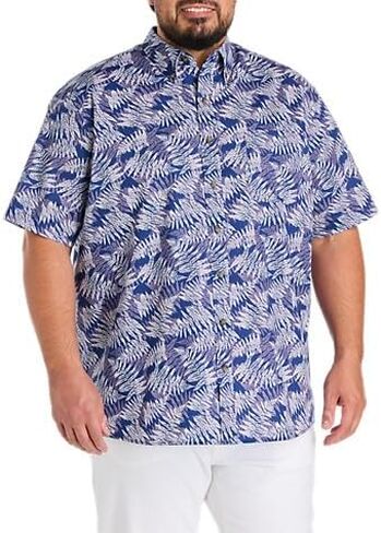 Harbor Bay by DXL Men's Big and Tall Easy-Care Fern Patterned Sport Shirt, Blue Multi in Saudi Arabia