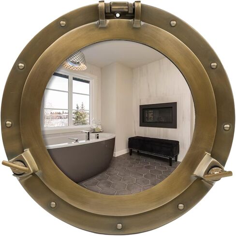 Brass Porthole Mirror 12 Inch – Antique Brass Porthole Frame, Nautical Wall Decor with Mirror Glass for Coastal & Ship Decor in Kuwait