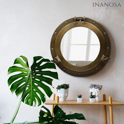 Brass Porthole Mirror 12 Inch – Antique Brass Porthole Frame, Nautical Wall Decor with Mirror Glass for Coastal & Ship Decor in Kuwait