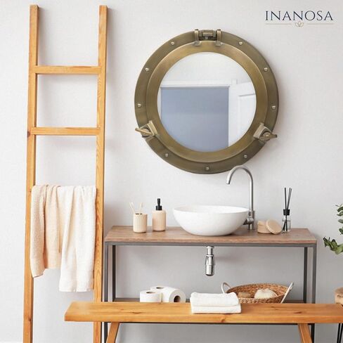Brass Porthole Mirror 12 Inch – Antique Brass Porthole Frame, Nautical Wall Decor with Mirror Glass for Coastal & Ship Decor in Kuwait