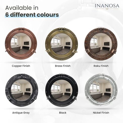 Brass Porthole Mirror 12 Inch – Antique Brass Porthole Frame, Nautical Wall Decor with Mirror Glass for Coastal & Ship Decor in Kuwait