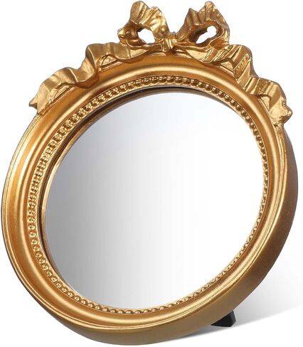 Vintage Wall Mirror, 4.2'' Gold Vintage Makeup Desk Mirror Decorative Vanity Mirrors with Arched Frame Antique Mirrors with Resin Frame for Bedroom Bathroom Tabletop Wall in Kuwait