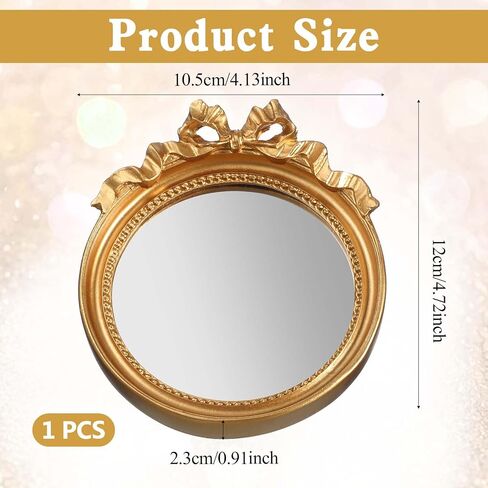 Vintage Wall Mirror, 4.2'' Gold Vintage Makeup Desk Mirror Decorative Vanity Mirrors with Arched Frame Antique Mirrors with Resin Frame for Bedroom Bathroom Tabletop Wall in Kuwait