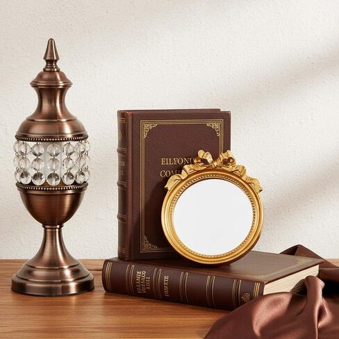 Vintage Wall Mirror, 4.2'' Gold Vintage Makeup Desk Mirror Decorative Vanity Mirrors with Arched Frame Antique Mirrors with Resin Frame for Bedroom Bathroom Tabletop Wall in Kuwait