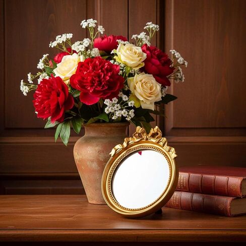 Vintage Wall Mirror, 4.2'' Gold Vintage Makeup Desk Mirror Decorative Vanity Mirrors with Arched Frame Antique Mirrors with Resin Frame for Bedroom Bathroom Tabletop Wall in Kuwait