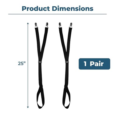 Comfy Clothiers Adjustable Shirt Garters for Men and Women - 25 Inches Elastic Original Stirrup Shirt Stays - Keeps Shirts Tucked in All Day - Easy-to-Wear Garter Straps with Foot Loop - Black in Saudi Arabia