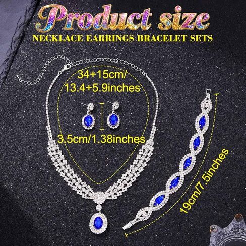 Sixexey Rhinestone Wedding Jewelry Set Silver and Blue Crystal Jewelry Sparkly Prom Earrings Necklace Jewelry for Women in Kuwait