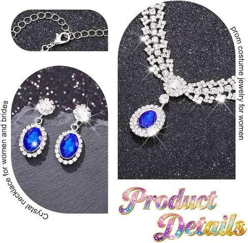 Sixexey Rhinestone Wedding Jewelry Set Silver and Blue Crystal Jewelry Sparkly Prom Earrings Necklace Jewelry for Women in Kuwait