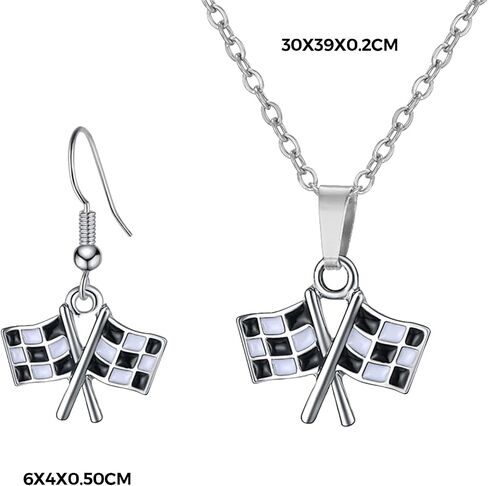 2Pcs Checkered Flag Earrings Necklace Set for Women, Black and White Checkered Earrings Racing Flags Earrings Necklace, Racing Day Race Car Driver Accessories Jewelry Gifts for Fans Costume in Saudi Arabia