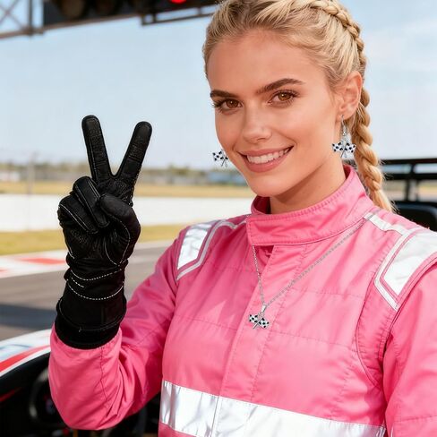 2Pcs Checkered Flag Earrings Necklace Set for Women, Black and White Checkered Earrings Racing Flags Earrings Necklace, Racing Day Race Car Driver Accessories Jewelry Gifts for Fans Costume in Saudi Arabia