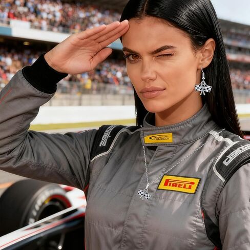 2Pcs Checkered Flag Earrings Necklace Set for Women, Black and White Checkered Earrings Racing Flags Earrings Necklace, Racing Day Race Car Driver Accessories Jewelry Gifts for Fans Costume in Saudi Arabia