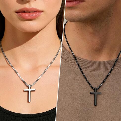 Cross Necklace Bracelet Earrings Stainless Steel Christian Jesus Silver Black Cross Chain Bracelets Studs Friendship Matching Couple Cross Jewelry Gifts for Women Men Mothers Day Gifts in Saudi Arabia