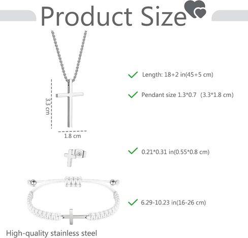 Cross Necklace Bracelet Earrings Stainless Steel Christian Jesus Silver Black Cross Chain Bracelets Studs Friendship Matching Couple Cross Jewelry Gifts for Women Men Mothers Day Gifts in Saudi Arabia