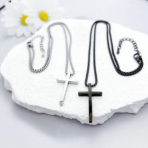 Cross Necklace Bracelet Earrings Stainless Steel Christian Jesus Silver Black Cross Chain Bracelets Studs Friendship Matching Couple Cross Jewelry Gifts for Women Men Mothers Day Gifts in Saudi Arabia