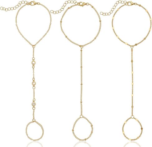3 Pcs Gold Finger Chain Bracelet, Hand Bracelet with Finger Ring, Finger Bracelet and Finger Rings Set, Dainty Gold Hand Chain Bracelet for Women in Saudi Arabia