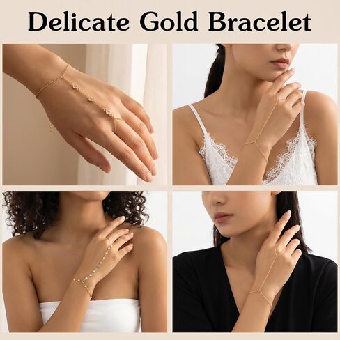 3 Pcs Gold Finger Chain Bracelet, Hand Bracelet with Finger Ring, Finger Bracelet and Finger Rings Set, Dainty Gold Hand Chain Bracelet for Women in Saudi Arabia