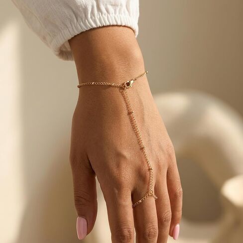 3 Pcs Gold Finger Chain Bracelet, Hand Bracelet with Finger Ring, Finger Bracelet and Finger Rings Set, Dainty Gold Hand Chain Bracelet for Women in Saudi Arabia