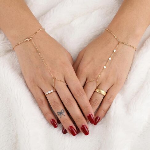 3 Pcs Gold Finger Chain Bracelet, Hand Bracelet with Finger Ring, Finger Bracelet and Finger Rings Set, Dainty Gold Hand Chain Bracelet for Women in Saudi Arabia