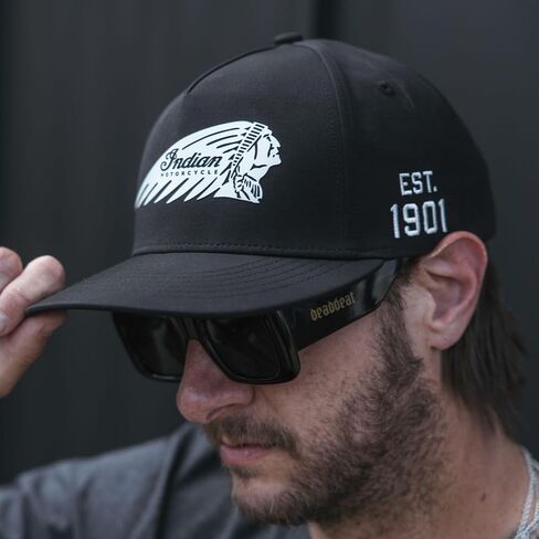 Indian Motorcycle Headdress Flat Brim Cap, Black - 2865757,Black,O/S in Kuwait