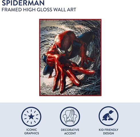 Marvel Spiderman 16"x20" High Gloss Framed Wall Art,Superhero Canvas Print, Action Comic Poster Decor for Boys Bedroom, Playroom or Game Room,Framed Ready to Hang Home Decoration in Kuwait
