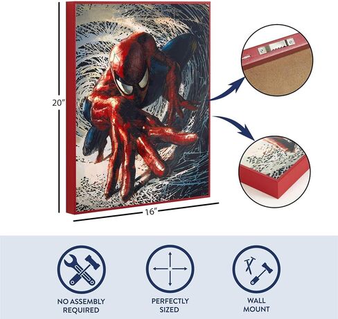 Marvel Spiderman 16"x20" High Gloss Framed Wall Art,Superhero Canvas Print, Action Comic Poster Decor for Boys Bedroom, Playroom or Game Room,Framed Ready to Hang Home Decoration in Kuwait