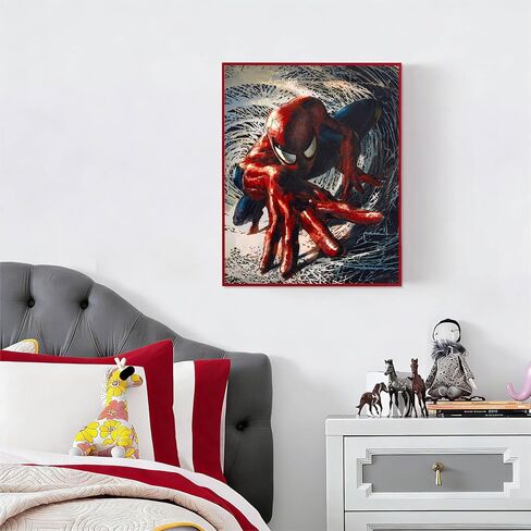 Marvel Spiderman 16"x20" High Gloss Framed Wall Art,Superhero Canvas Print, Action Comic Poster Decor for Boys Bedroom, Playroom or Game Room,Framed Ready to Hang Home Decoration in Kuwait