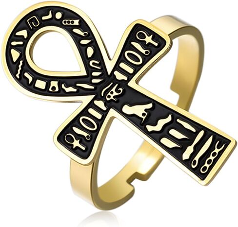 Ankh Ring Adjustable African Ankh Cross Key of Life Ring Eye of Ra Horus Protection Amulet Ancient Egyptian Religious Jewelry Cartouche Gift for Women Men in Kuwait
