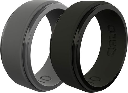 QALO Men's Polished Step Edge Silicone Ring Black/Grey Bundle Size 08 in Saudi Arabia