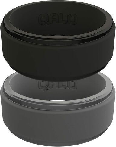 QALO Men's Polished Step Edge Silicone Ring Black/Grey Bundle Size 08 in Saudi Arabia