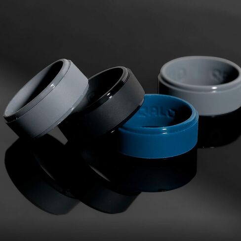 QALO Men's Polished Step Edge Silicone Ring Black/Grey Bundle Size 08 in Saudi Arabia
